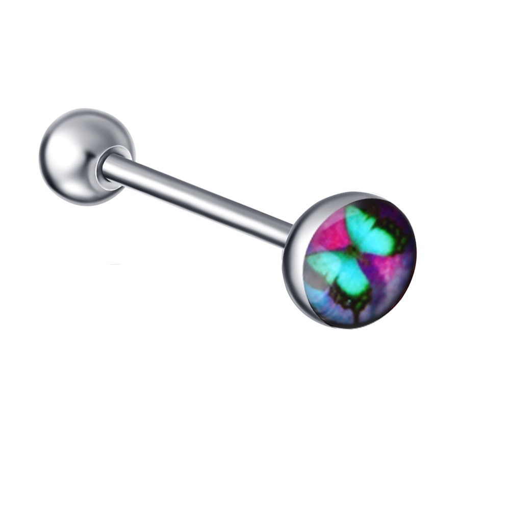 Steel Color LOGO Barbell Tongue Nail Stainless Steel Tongue Ring 16mm Length Piercing Jewelry - Image 2