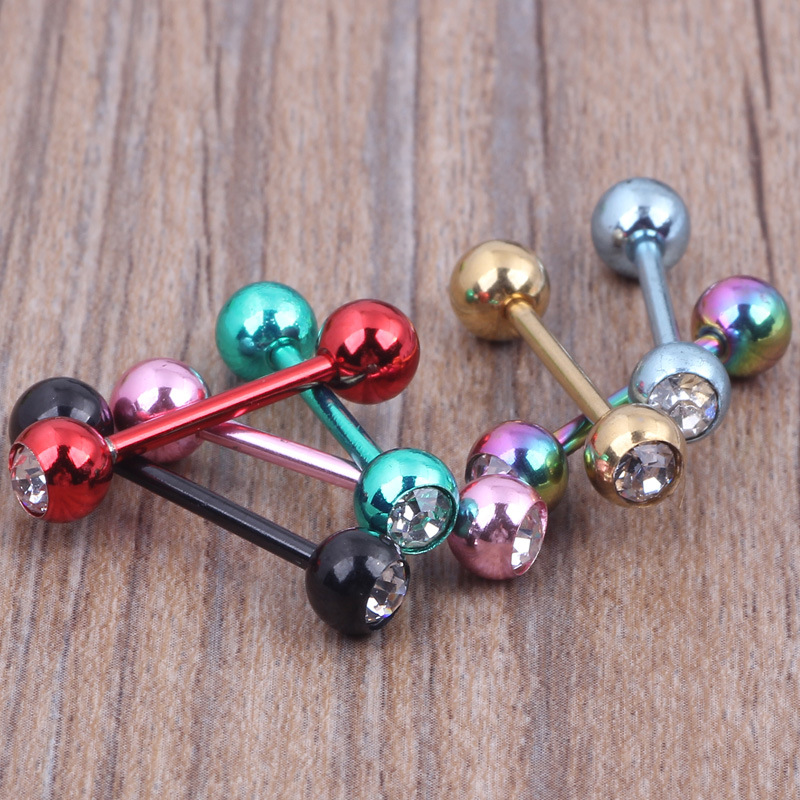 Color-Plated Steel Ball Stainless Steel Straight Barbell Tongue Ring Double-Ended Ball Dumbbell Body Piercing Jewelry - Image 5