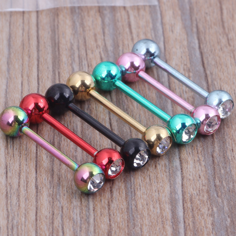 Color-Plated Steel Ball Stainless Steel Straight Barbell Tongue Ring Double-Ended Ball Dumbbell Body Piercing Jewelry - Image 2