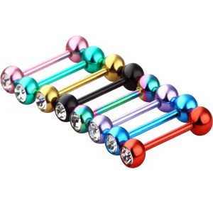 Steel Ball Stainless Steel Straight Barbell Tongue Ring Double Head Dumbbell Nipple Ring Body Piercing Jewelry 8 PCs/Bag