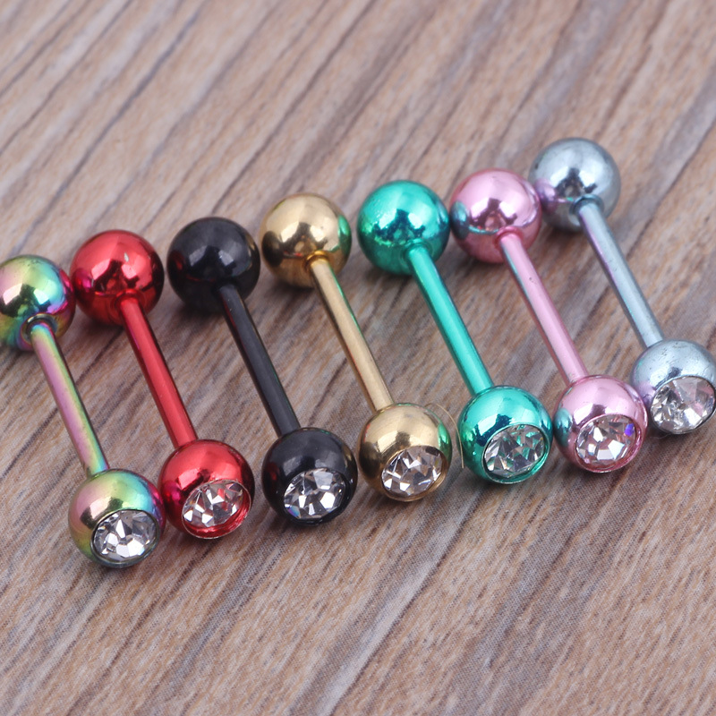 Color-Plated Steel Ball Stainless Steel Straight Barbell Tongue Ring Double-Ended Ball Dumbbell Body Piercing Jewelry - Image 3