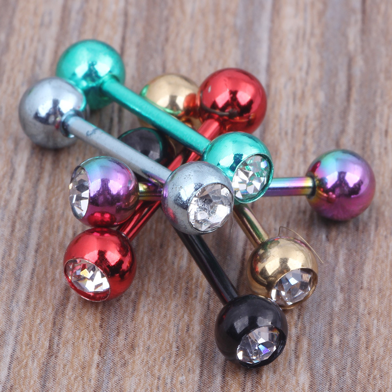 Color-Plated Steel Ball Stainless Steel Straight Barbell Tongue Ring Double-Ended Ball Dumbbell Body Piercing Jewelry - Image 4