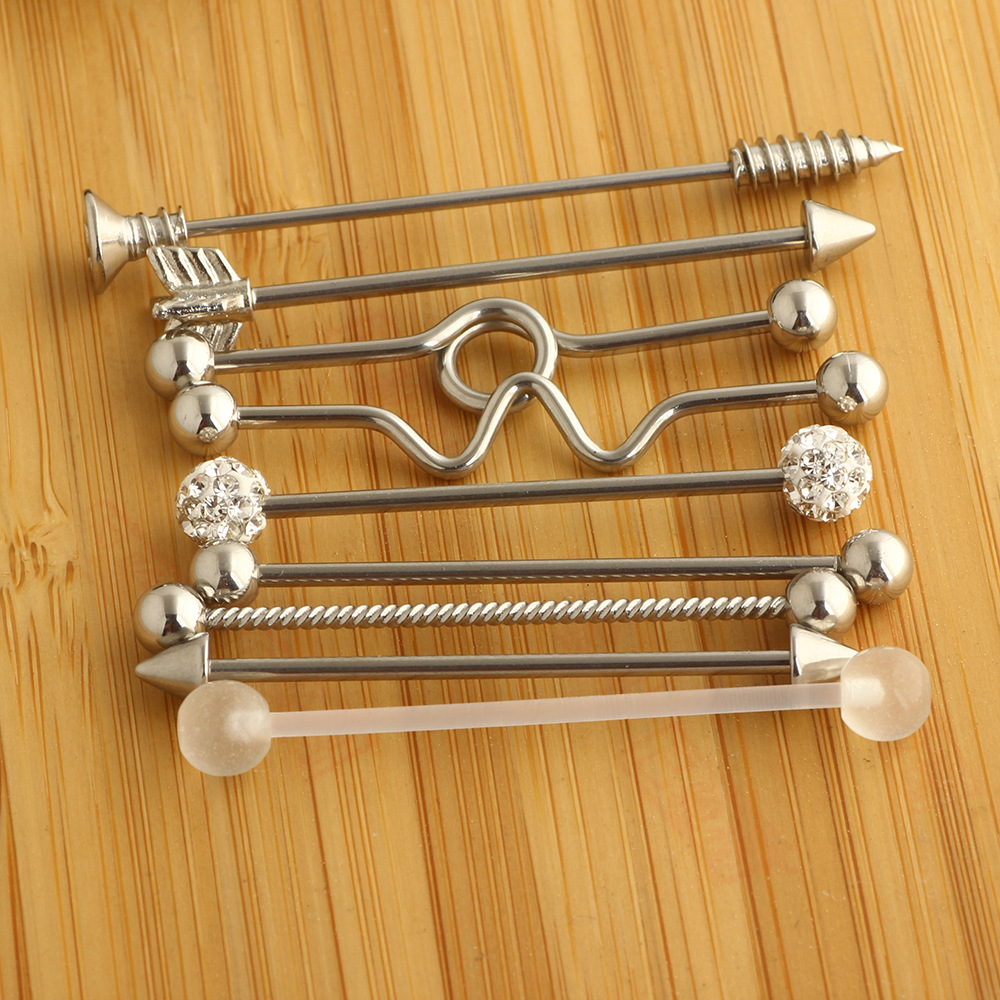 Arrow Screw Industrial Earrings Barbell Set - Stainless Steel Double Ear Straight Bar Crossbar for Amazon eBay - Image 3