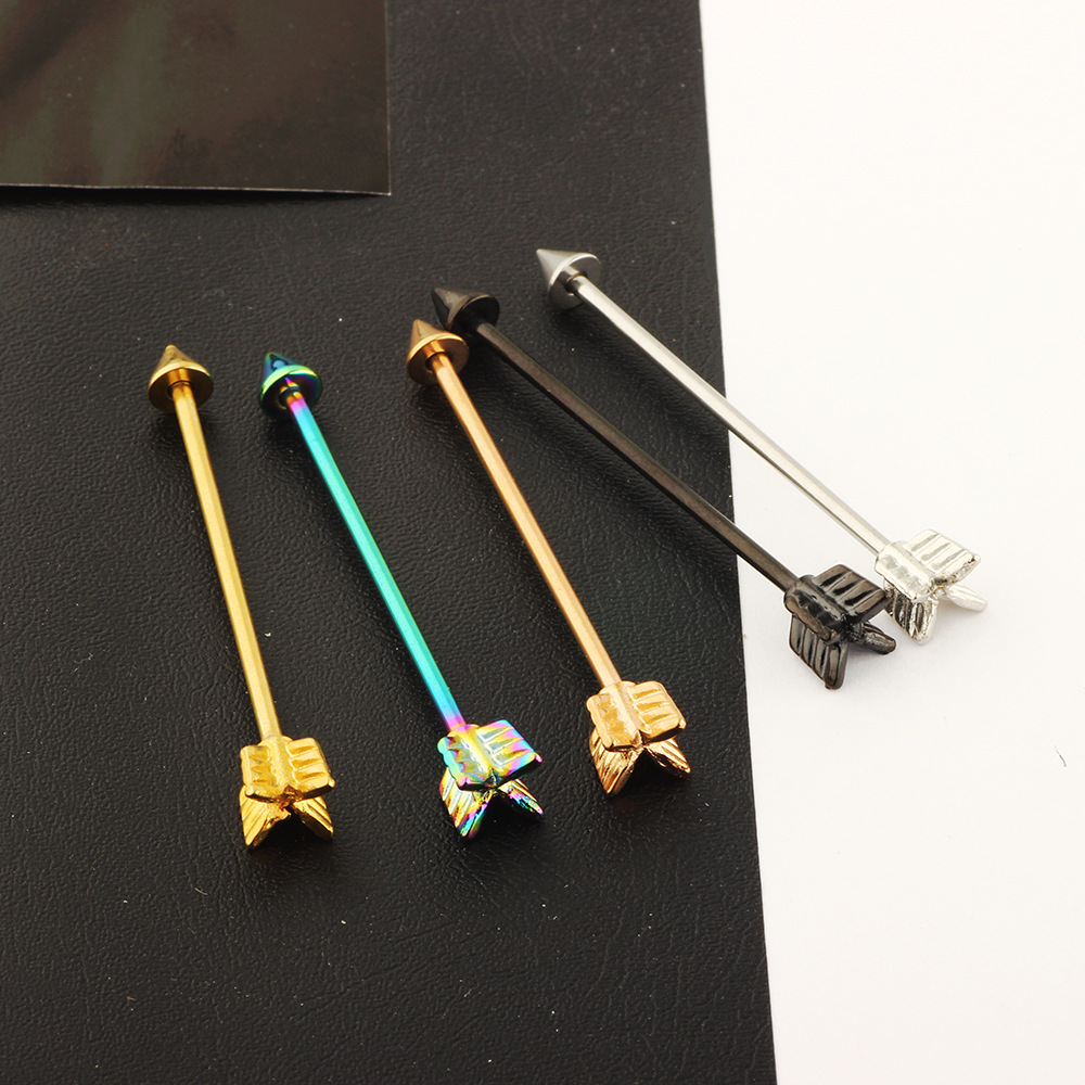 Arrow Ear Expansion Industrial Barbell Earrings Double Piercing Straight Bar Crossbar Stainless Steel Set - Image 5