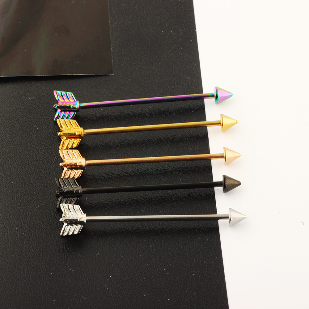 Arrow Ear Expansion Industrial Barbell Earrings Double Piercing Straight Bar Crossbar Stainless Steel Set - Image 3