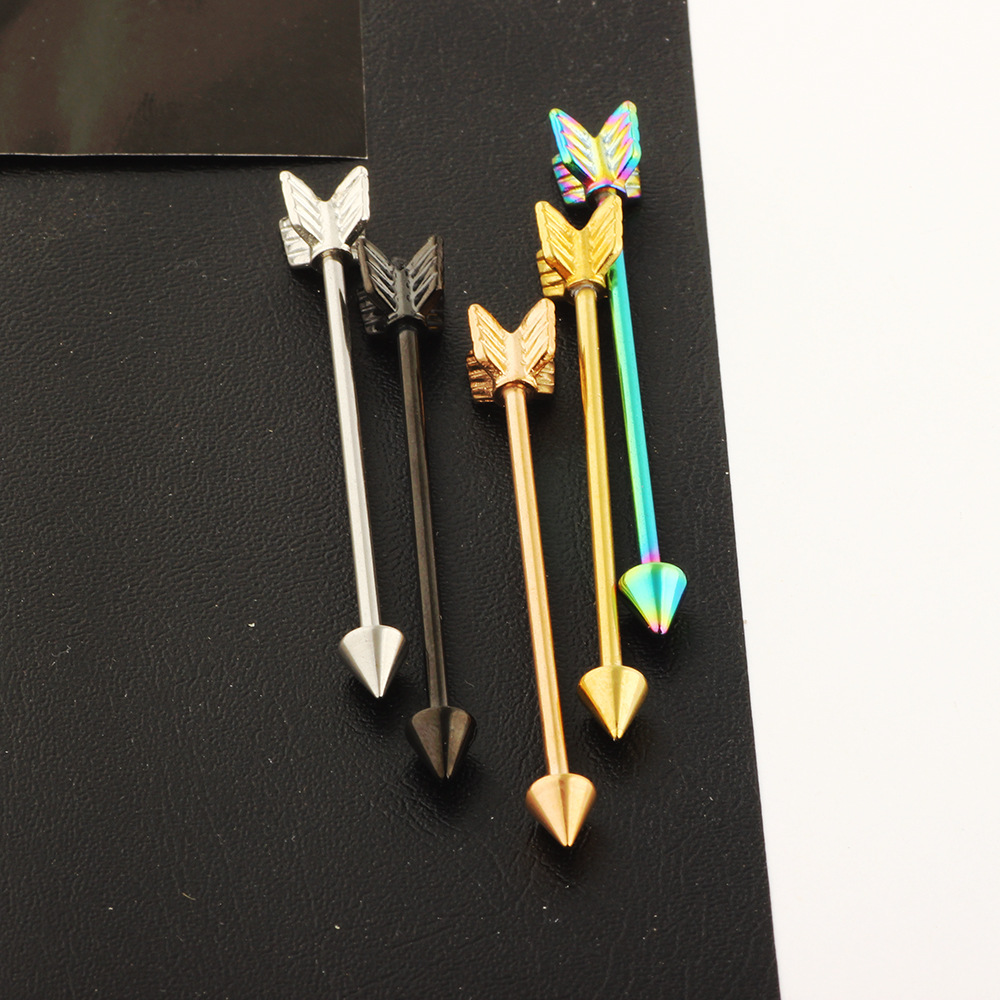 Arrow Ear Expansion Industrial Barbell Earrings Double Piercing Straight Bar Crossbar Stainless Steel Set - Image 4