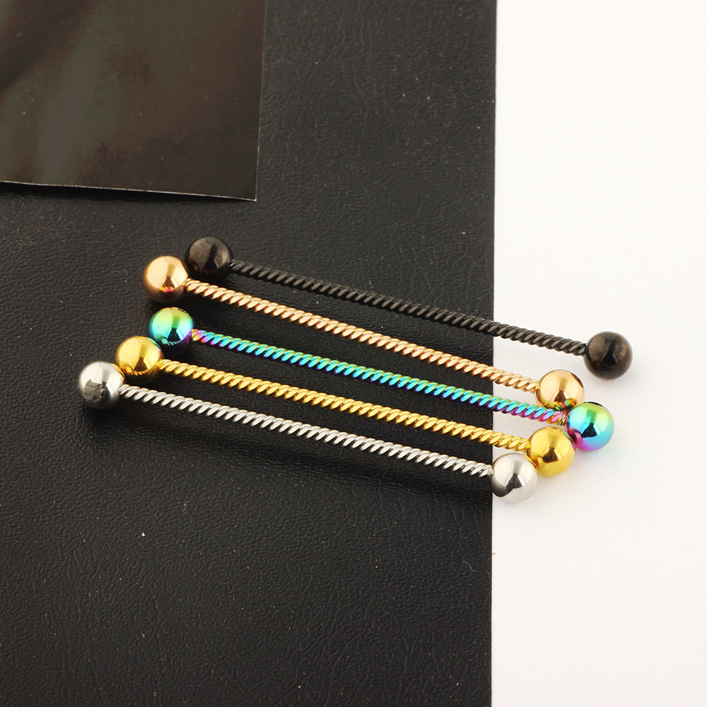Twist Industrial Earrings Barbell European American Popular Distinctive Double Ear Hole Straight Bar Crossbar Set - Image 2