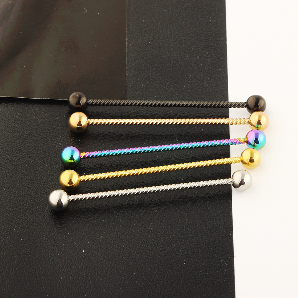 Twist Industrial Earrings Barbell European American Popular Distinctive Double Ear Hole Straight Bar Crossbar Set - Image 3