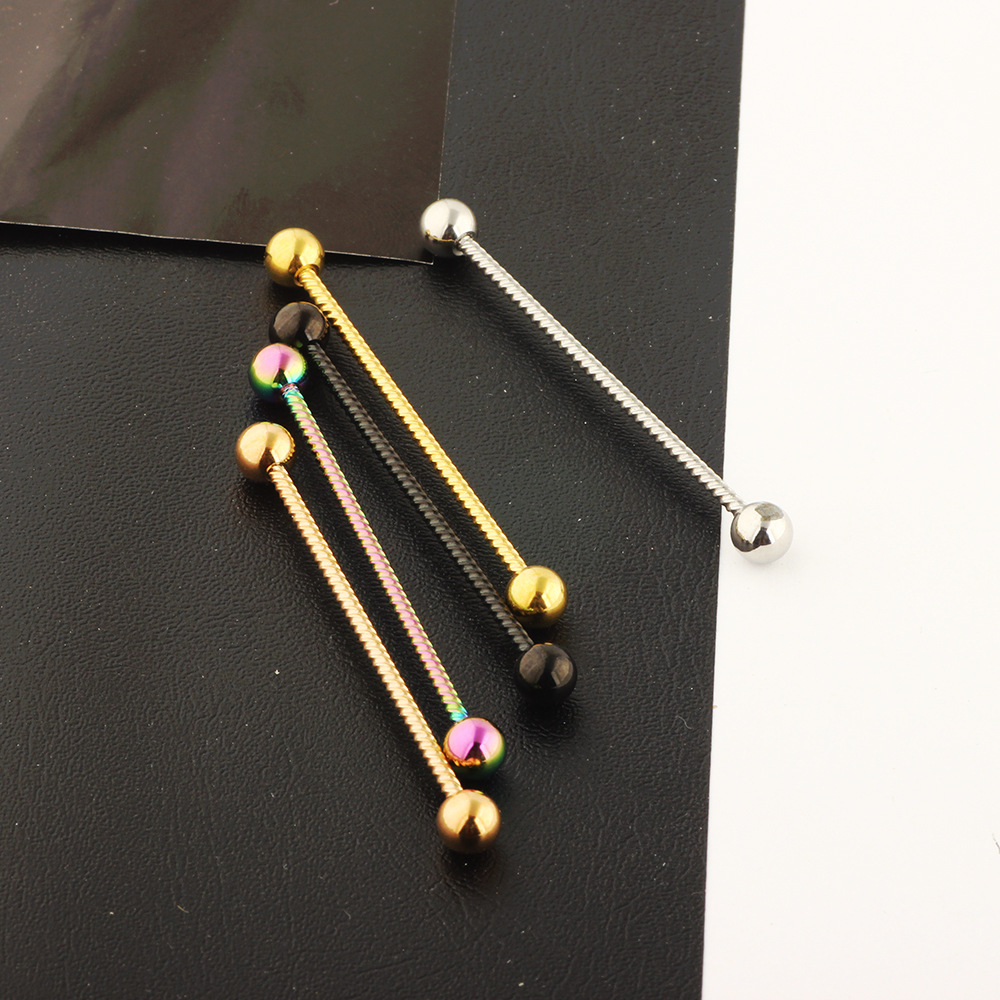 Twist Industrial Earrings Barbell European American Popular Distinctive Double Ear Hole Straight Bar Crossbar Set - Image 5