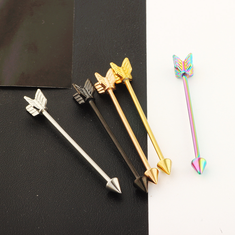 Arrow Ear Expansion Industrial Barbell Earrings Double Piercing Straight Bar Crossbar Stainless Steel Set - Image 2