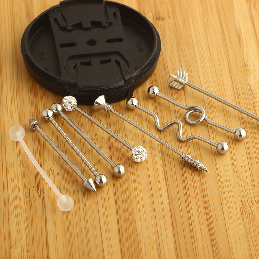 Arrow Screw Industrial Earrings Barbell Set - Stainless Steel Double Ear Straight Bar Crossbar for Amazon eBay - Image 2