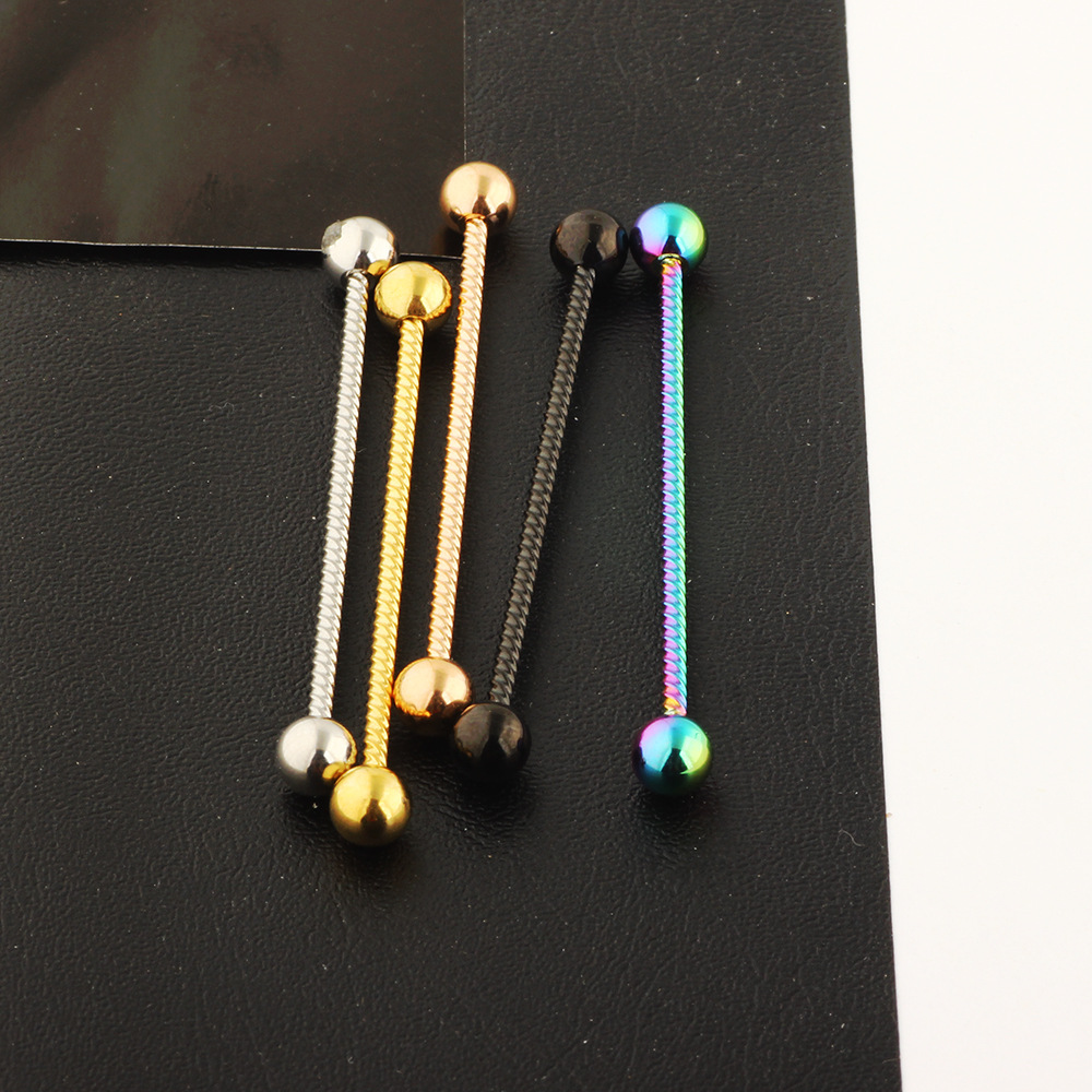 Twist Industrial Earrings Barbell European American Popular Distinctive Double Ear Hole Straight Bar Crossbar Set - Image 4