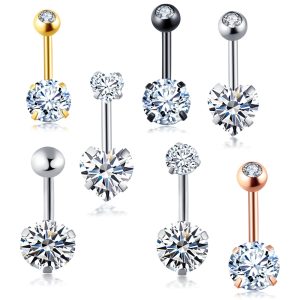 Factory Direct New Small Navel Ring with CZ Gem Stainless Steel Belly Button Piercing Jewelry Peach Fashion
