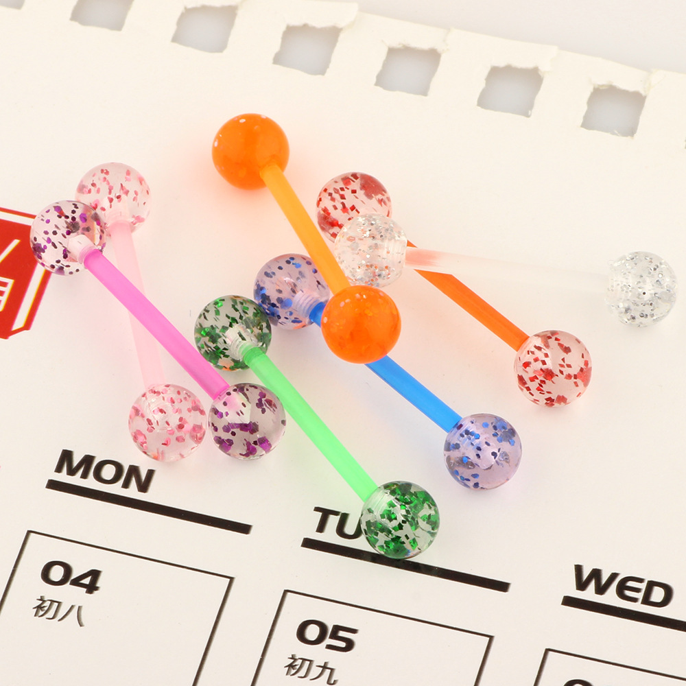 European American Acrylic Sequin Tongue Nail Tongue Ring Soft Rod Wholesale Factory Cross-Border Body Piercing Jewelry - Image 2