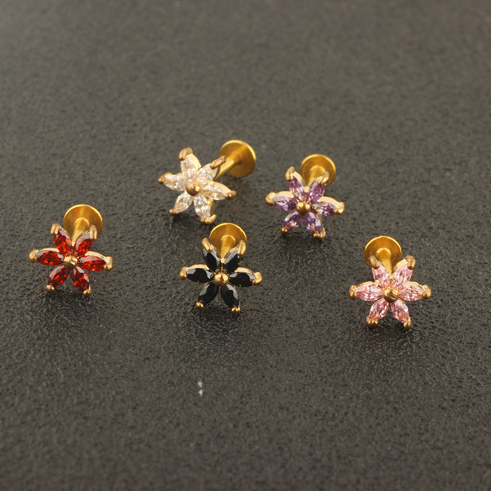Women's Korean CZ Small Flower Stud Earrings Non-Allergic Ear Bone Stud Lip Stud Lip Ring Factory Direct - Image 5