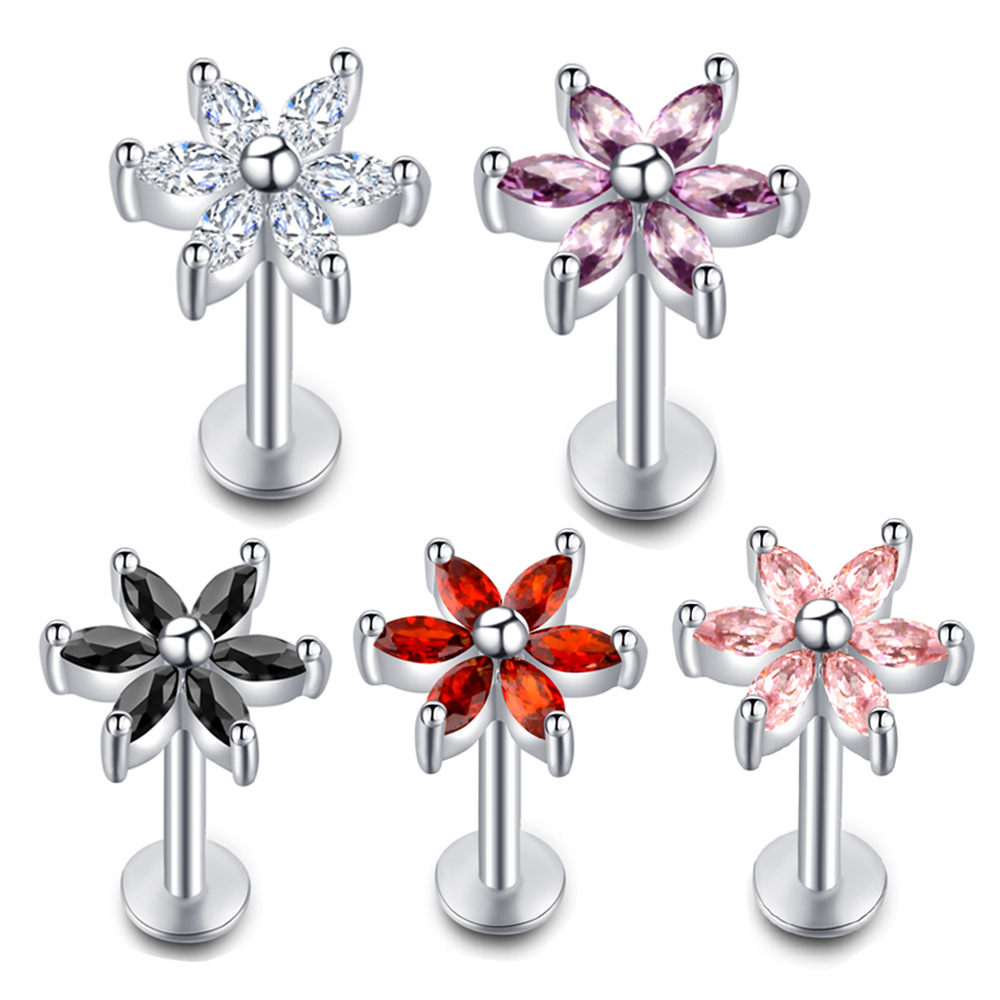 Women's Korean CZ Small Flower Stud Earrings Non-Allergic Ear Bone Stud Lip Stud Lip Ring Factory Direct - Image 2