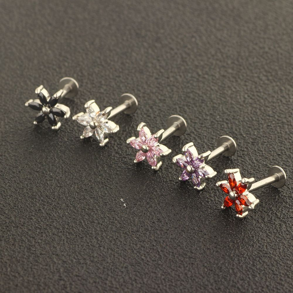 Women's Korean CZ Small Flower Stud Earrings Non-Allergic Ear Bone Stud Lip Stud Lip Ring Factory Direct - Image 4