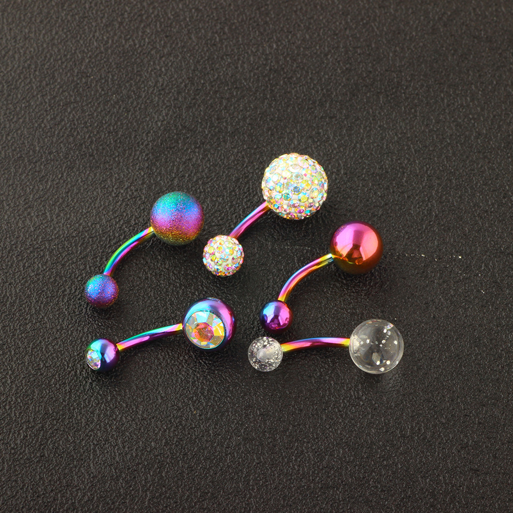 Stainless Steel Navel Ring Set - 5 Piece Body Piercing Jewelry for Belly Button, Factory Direct - Image 3