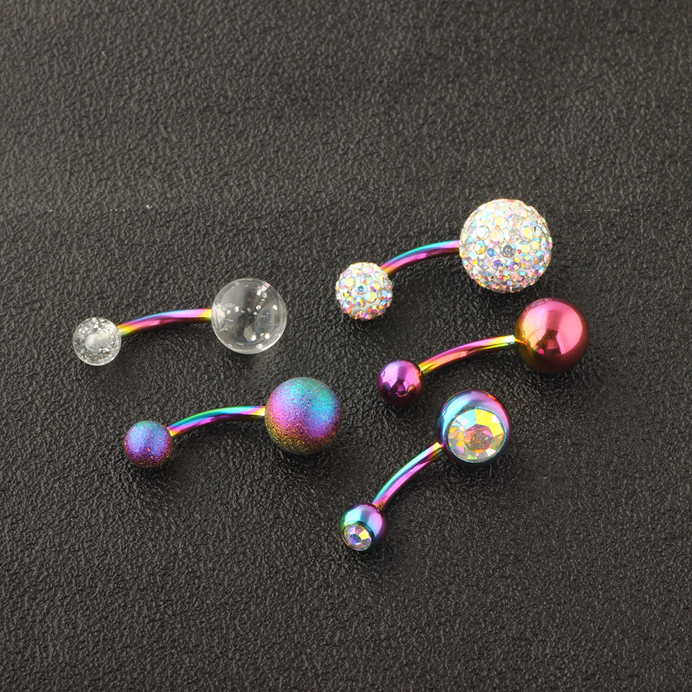 Stainless Steel Navel Ring Set - 5 Piece Body Piercing Jewelry for Belly Button, Factory Direct - Image 2