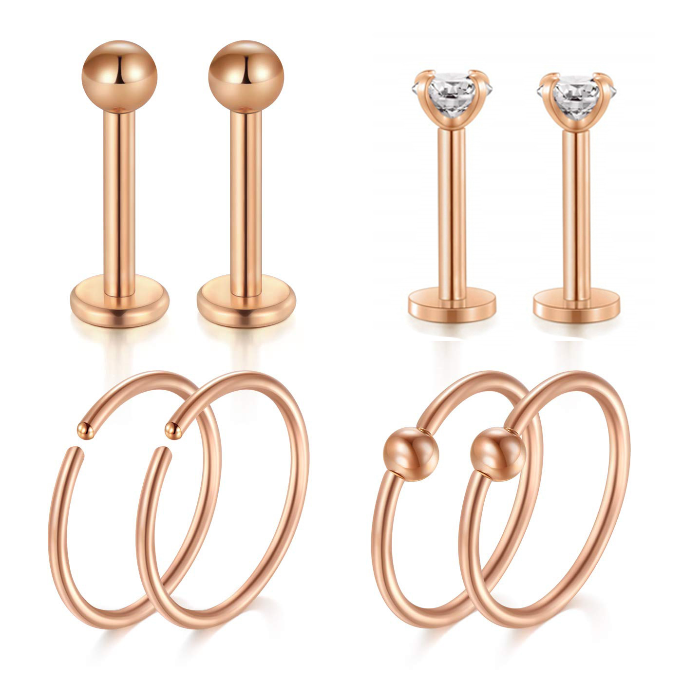 8-Piece 18G 16G Piercing Jewelry Set Stainless Steel Flower Earrings Nose Rings - Cartoon Style - Image 2