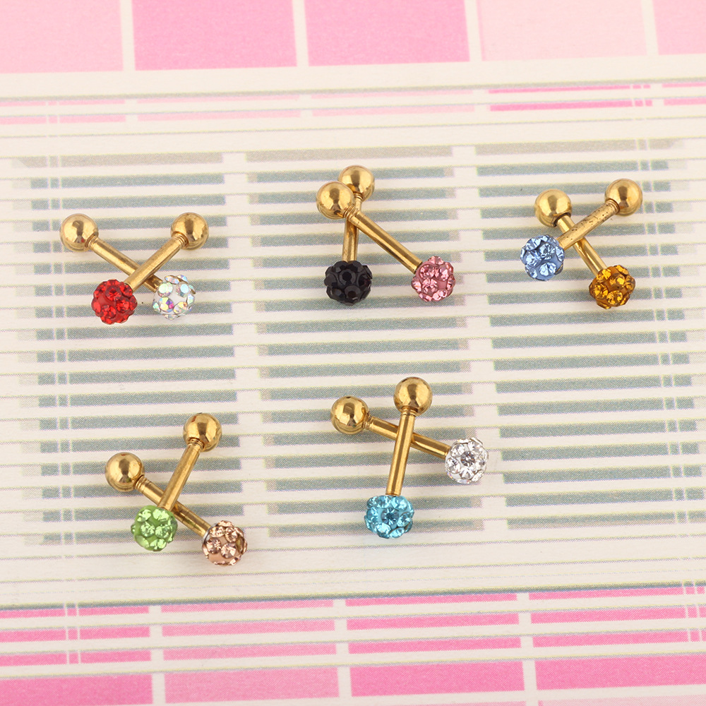 European American Stainless Steel Diamond Ball Shiny Gold Stud Earring Ear Bone Ding Piercing Jewelry - Image 4