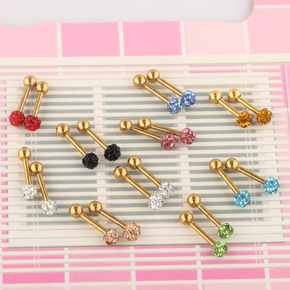 European American Stainless Steel Diamond Ball Shiny Gold Stud Earring Ear Bone Ding Piercing Jewelry - Image 3