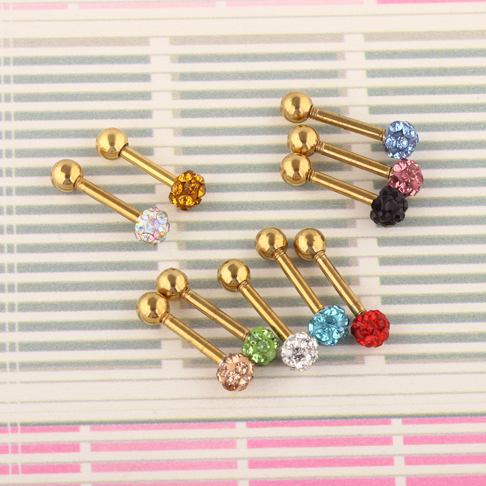 European American Stainless Steel Diamond Ball Shiny Gold Stud Earring Ear Bone Ding Piercing Jewelry - Image 5