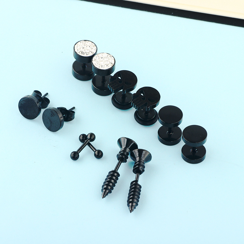Factory Direct Amazon Wish Men's Explosive Earring Set Faux Ear Expanders Women's Atmospheric Simple Earrings Wholesale - Image 3