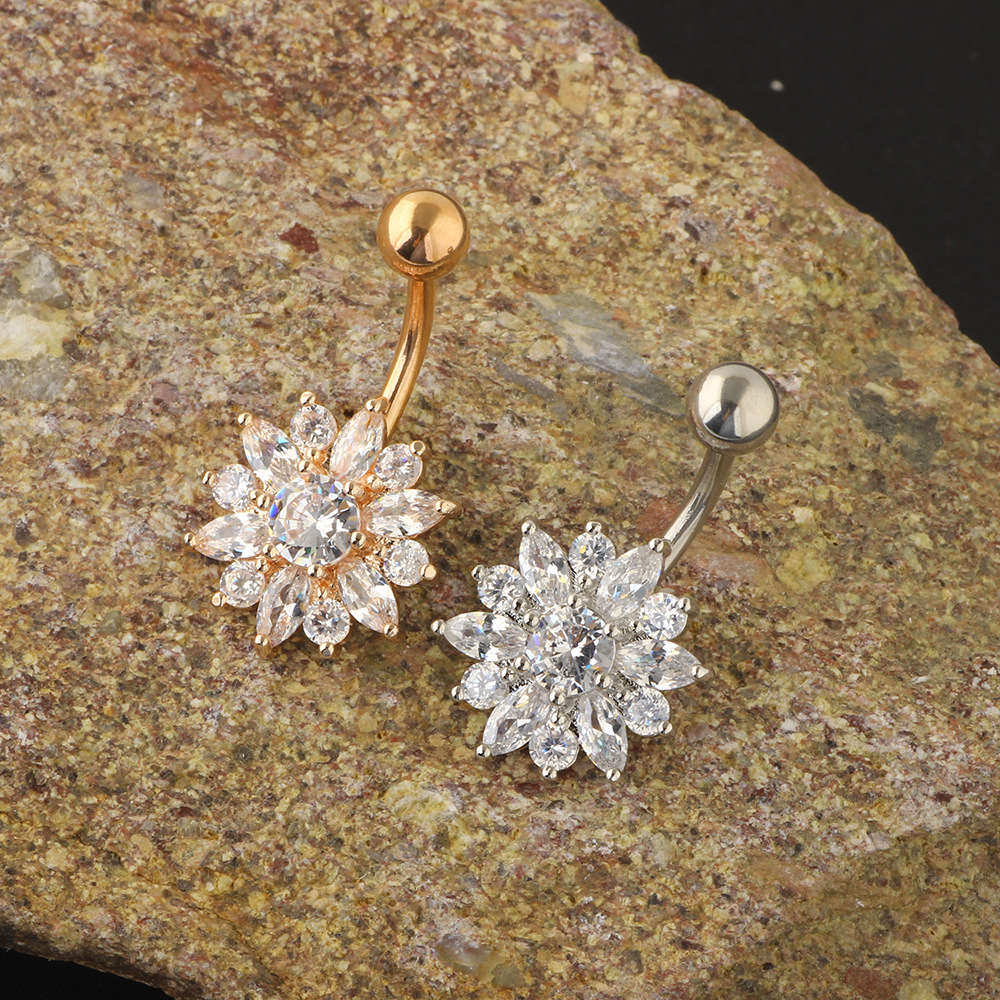 Rose Gold Navel Ring CZ Diamond Belly Button Ring Stainless Steel Body Piercing Jewelry - Image 4