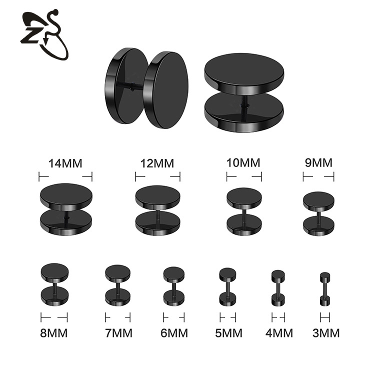 Stainless Steel Round Cake Dumbbell Earrings for Men Women - 14mm Black Earring Accessories Wholesale - Image 5