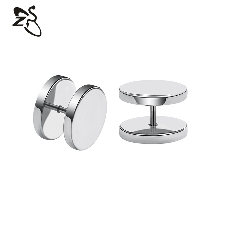 Stainless Steel Round Cake Dumbbell Earrings for Men Women - 14mm Black Earring Accessories Wholesale - Image 2
