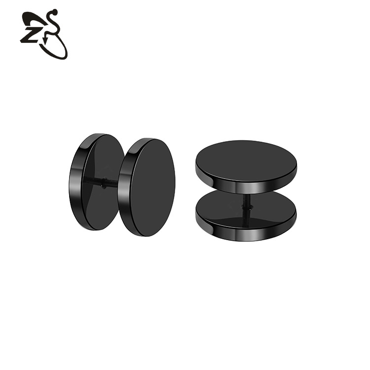 Stainless Steel Round Cake Dumbbell Earrings for Men Women - 14mm Black Earring Accessories Wholesale - Image 4