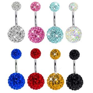 Multi-Color Shambhala Czech Diamond Ball Navel Ring 316L Surgical Steel Belly Button Piercing Jewelry 6/10MM
