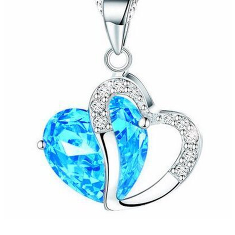 New Silver Jewelry Korean Style Peach Heart-Shaped Zircon Crystal Necklace Clavicle Chain Sweater Chain Wholesale - Image 2