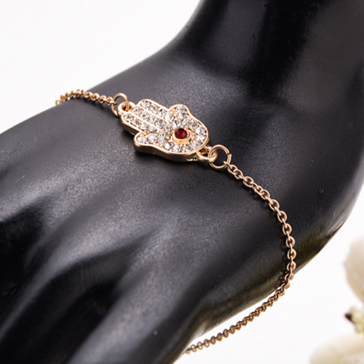 Turkish Blue Eye Hand of Fatima Bracelet - Gold Alloy Geometric Wrist Jewelry - Mixed Batch Wholesale - Image 2
