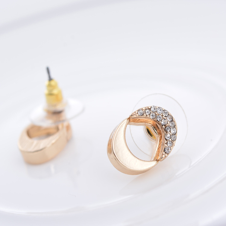 Geometric Moon Ear Stud Earrings for Women - 18K Gold Plated Alloy, Fashion Cartilage Stud - Image 2