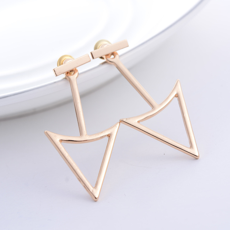 Retro Geometric Metal Stud Earrings for Women - Gold Alloy Creative Earrings - Image 2