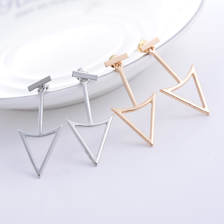Retro Geometric Metal Stud Earrings for Women - Gold Alloy Creative Earrings - Image 3
