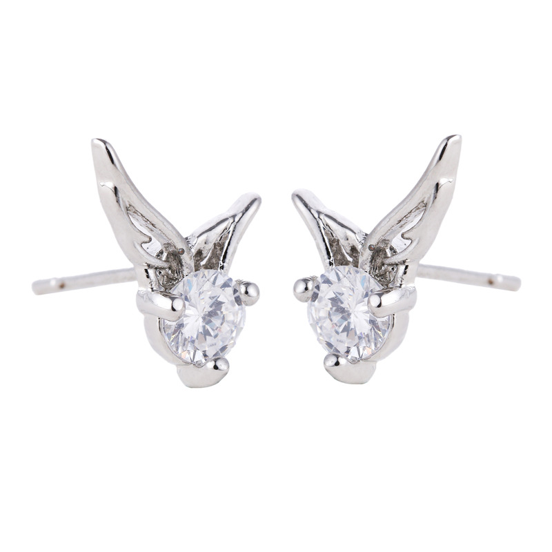 Fashion Angel Wings Stud Earrings for Women - Korean Style Zircon CZ Ear Piercing Jewelry with Diamond - Image 2
