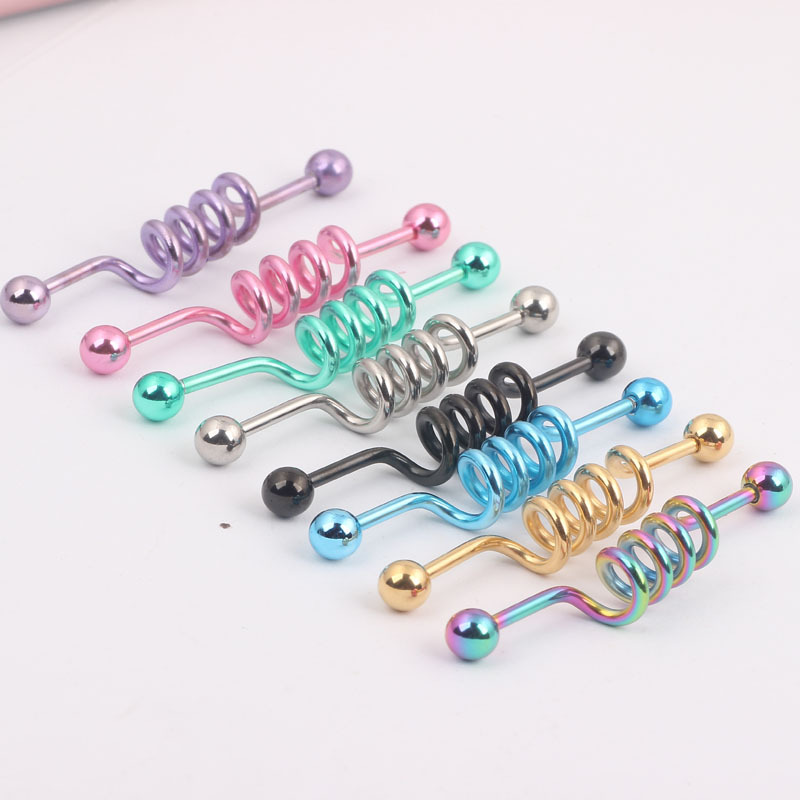 Personalized Pink Diamond 316L Surgical Steel Industrial Barbell Crossbar Ear Stud for Double Ear Piercing - Image 2