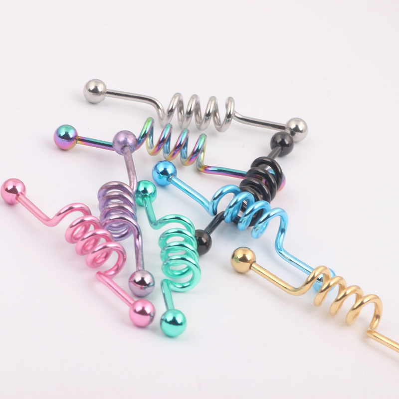 Personalized Pink Diamond 316L Surgical Steel Industrial Barbell Crossbar Ear Stud for Double Ear Piercing - Image 3