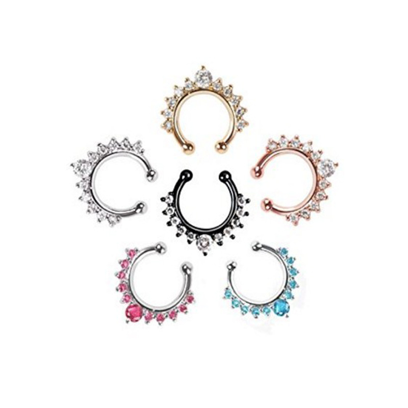 Best Selling 14K Gold Plated Rainbow Nose Ring U-Shape Hoop - Crystal Fake Nose Stud for Women Men - Image 3