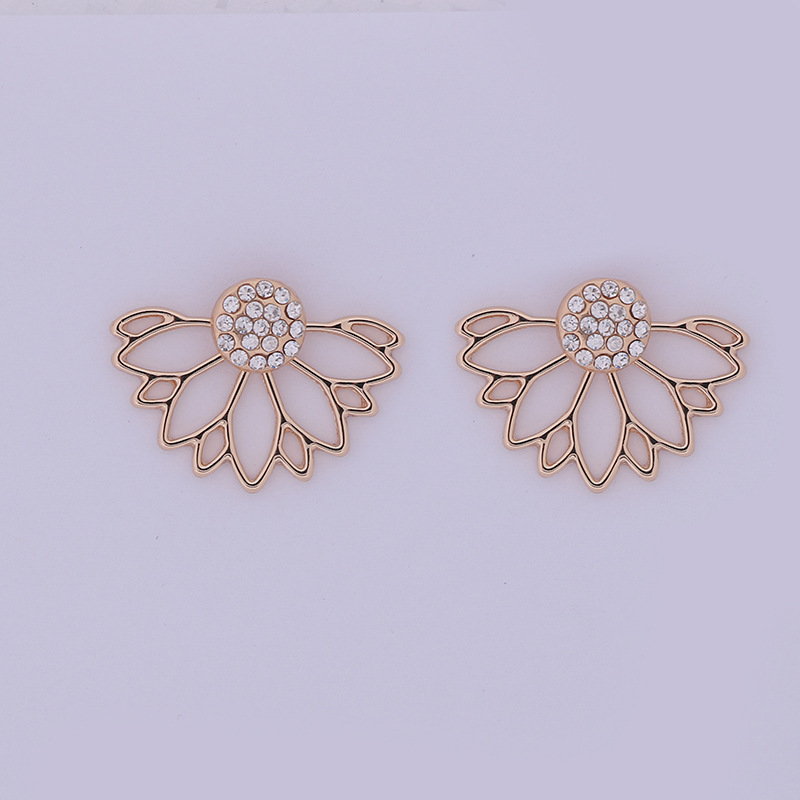 New Fashion Lotus Geometric Earrings Rose Gold with Pearl Cubic Zirconia Women's Ear Piercing Jewelry Wholesale - Image 5