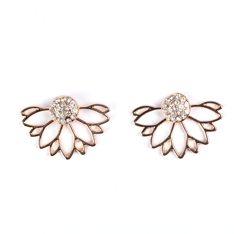 New Fashion Lotus Geometric Earrings Rose Gold with Pearl Cubic Zirconia Women's Ear Piercing Jewelry Wholesale - Image 3