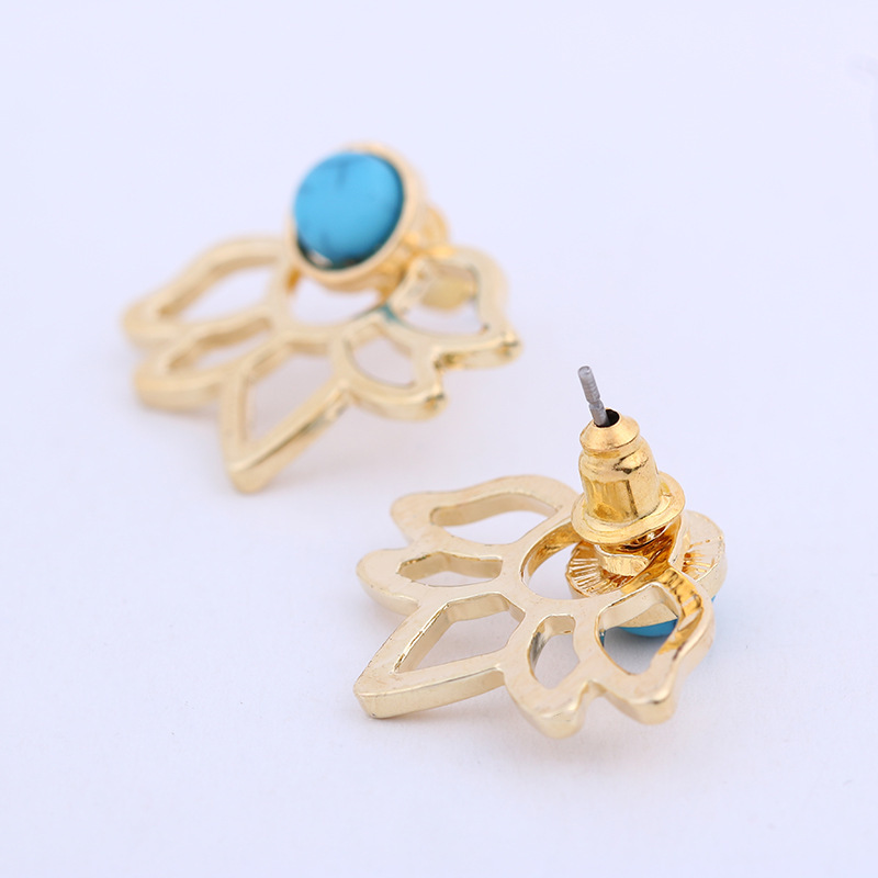 Ethnic Retro Turquoise Stud Earrings - Exaggerated Design for Women - Image 2
