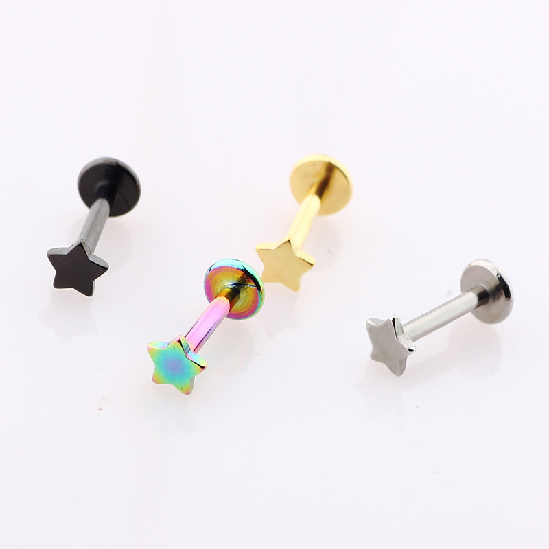 New Inner Teeth Five-Pointed Star Lip Nail Lip Ornament Ear Bone Nail Ear Puncture Ornament Stainless Steel Geometric Colorful 10mm - Image 4