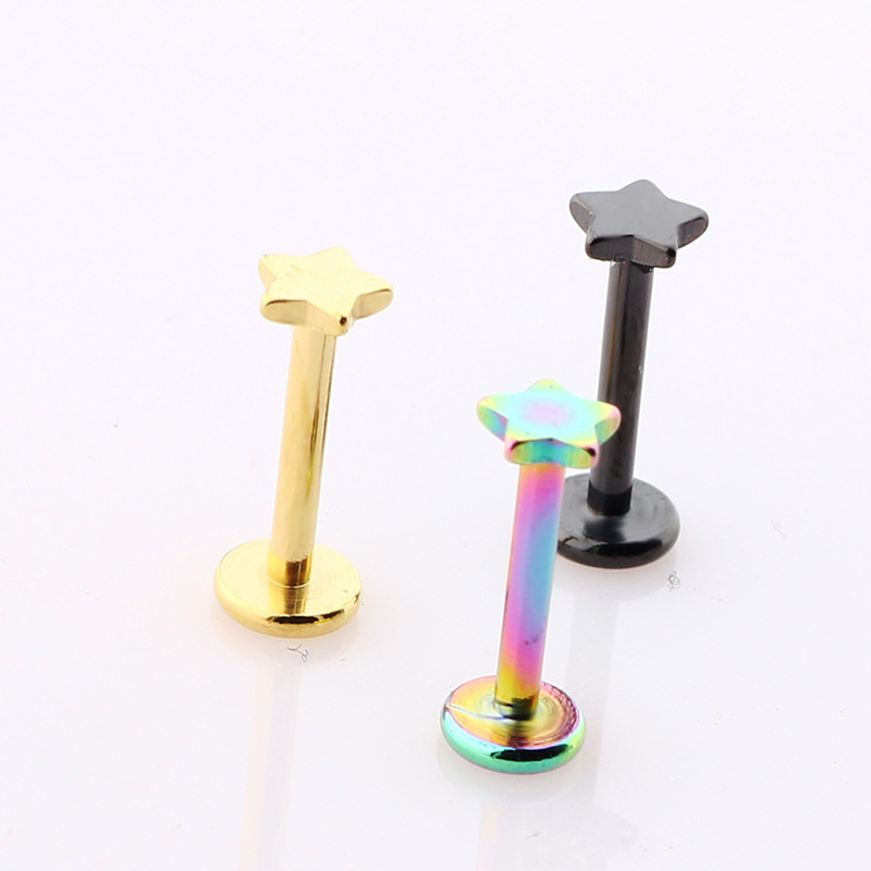 New Inner Teeth Five-Pointed Star Lip Nail Lip Ornament Ear Bone Nail Ear Puncture Ornament Stainless Steel Geometric Colorful 10mm - Image 5