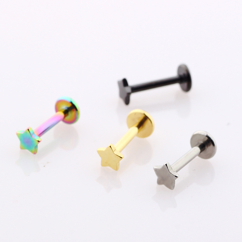 New Inner Teeth Five-Pointed Star Lip Nail Lip Ornament Ear Bone Nail Ear Puncture Ornament Stainless Steel Geometric Colorful 10mm - Image 2