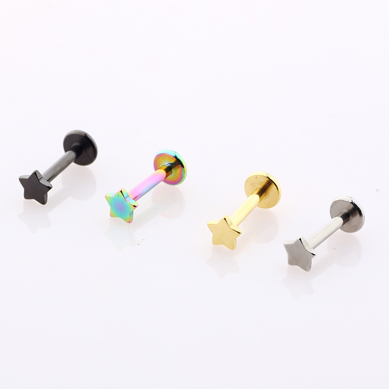 New Inner Teeth Five-Pointed Star Lip Nail Lip Ornament Ear Bone Nail Ear Puncture Ornament Stainless Steel Geometric Colorful 10mm - Image 3
