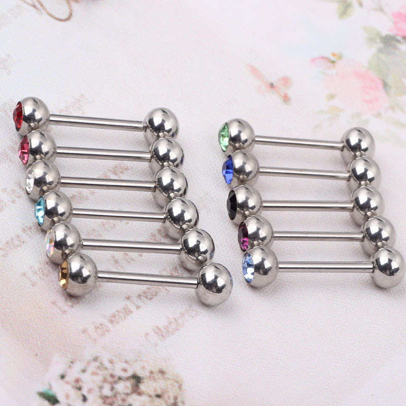 Double Diamond Steel Ball Stainless Steel Straight Barbell Tongue Nipple Nail Body Piercing Jewelry 10 PCs/Bag - Image 3